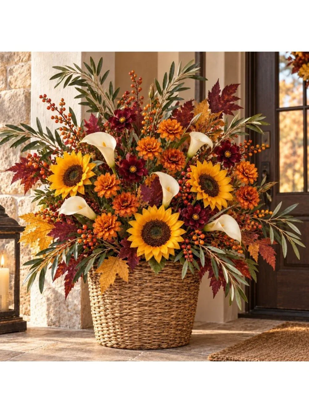 Rust Orange Artificial Mum Stems Set of 3 21 Inch Faux Chrysanthemum Flowers Fal